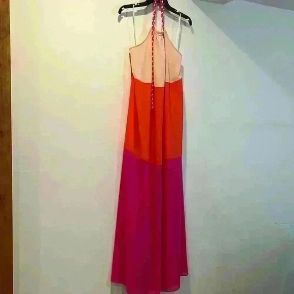Aakaa size medium color block halter maxi dress cream pink orange - Picture 1 of 5